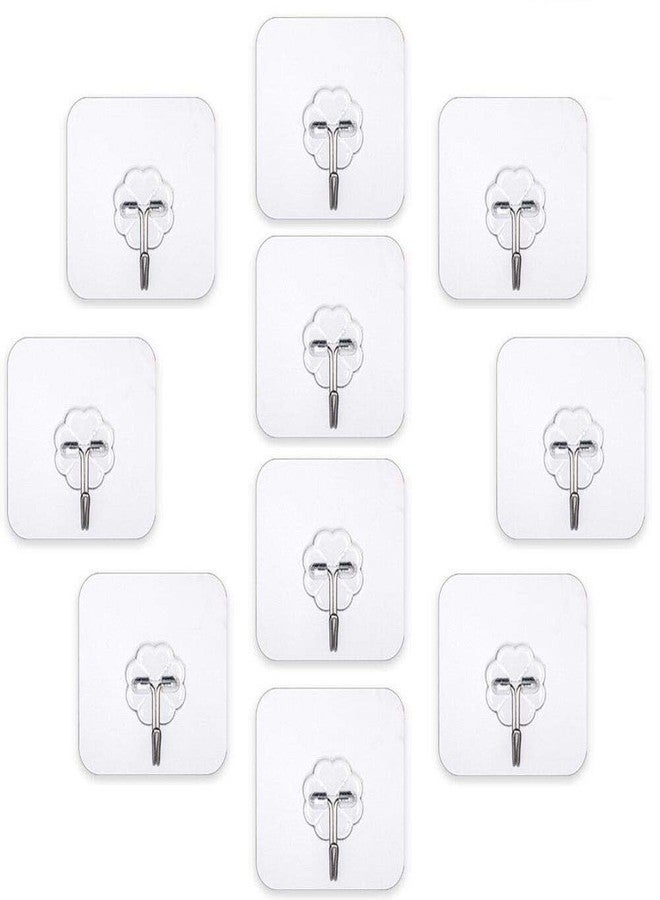 AKRIZA Self Adhesive Wall Sticky Hooks Heavy Duty Utility Hook Transparent Reusable Wall Hangers 10KGS/22lb Waterproof for Home Kitchen Bathroom Bedroom Dorm Keys Bag Towels - 10 Pack - Image 1